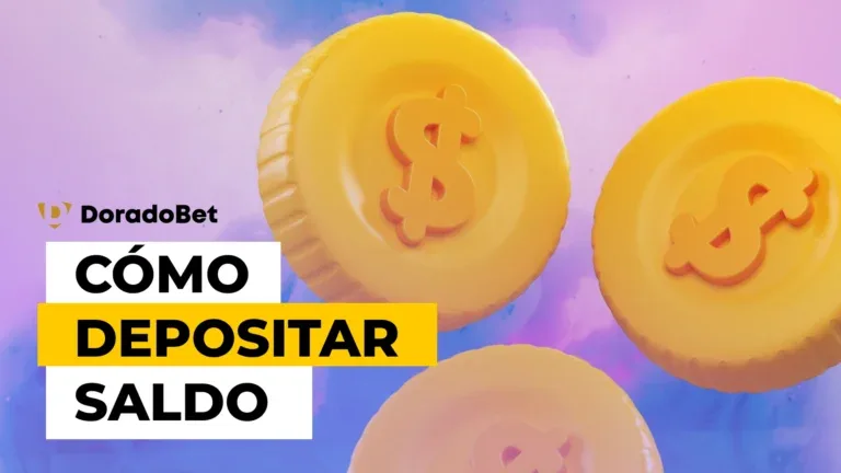 Banner con el logotipo de DoradoBet y el rótulo «Cómo depositar saldo» destacado en amarillo entre monedas dibujadas.