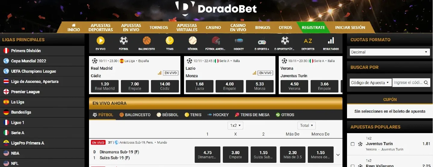 Cartelera de escritorio con el árbol de deportes a la izquierda y varias filas de partidos con sus precios a la derecha.